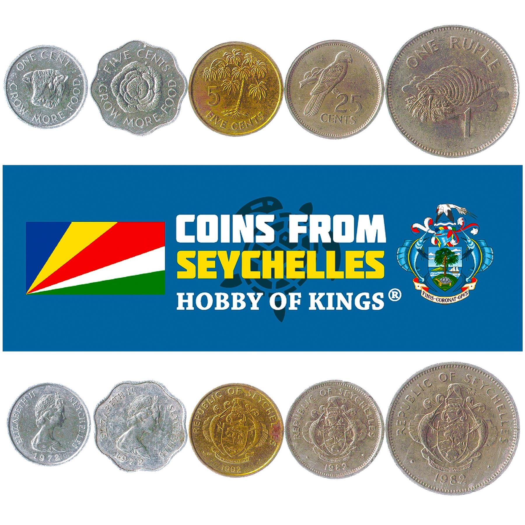 5 Mixed Coins From Seychelles | Cents - Rupees | 1972 - 2021