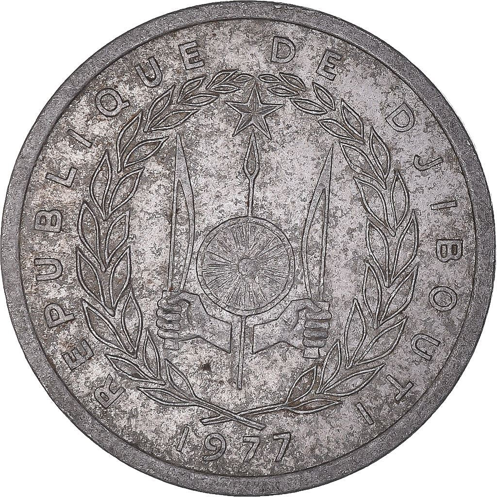 Djibouti | 2 Francs Coin | Knife | Spear | Shield | Waterbuck | Km:21 | 1977 - 1999