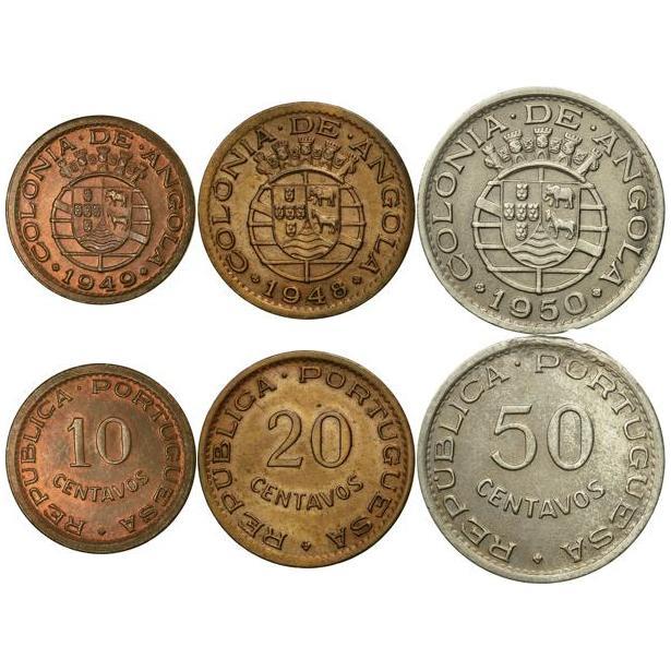 Angola | 3 Coin Set | 10 20 50 Centavos | 1948 - 1950