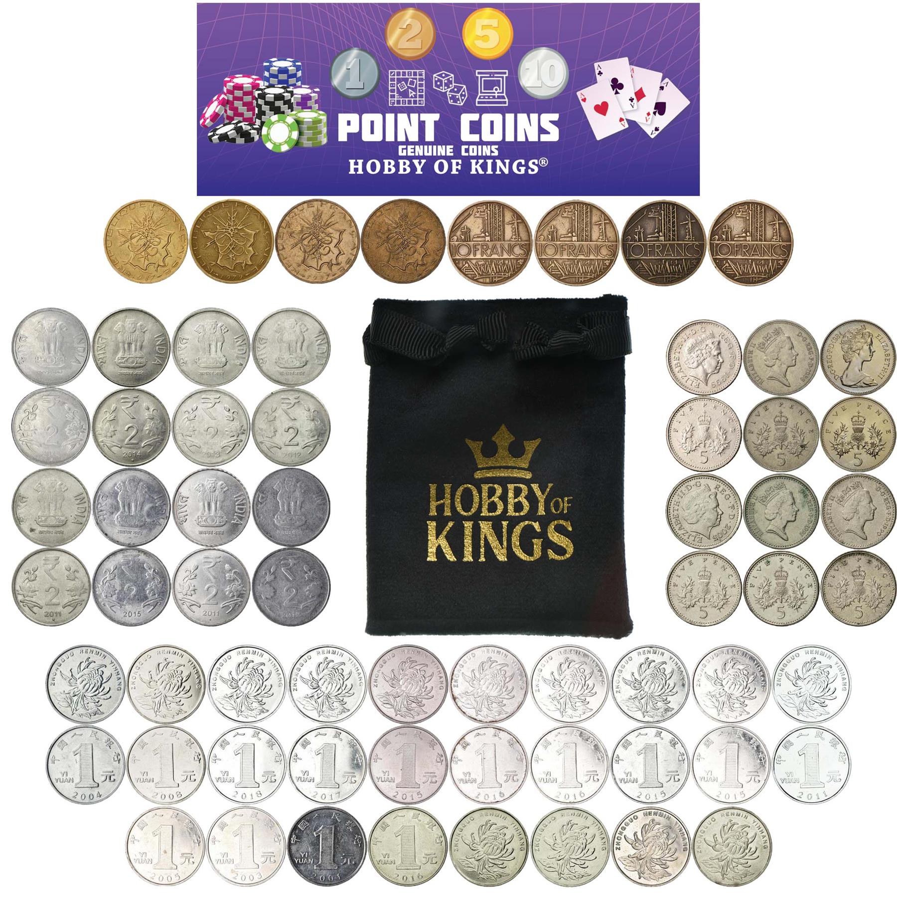 Play Money For Board Games & Card Games | 64 Real Coins | 1 2 5 10 | Total 200 Points | Genuine Toy Currency