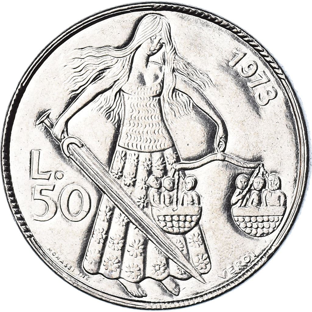 San Marino | 50 Lire Coin | Social Justice | Km:27 | 1973