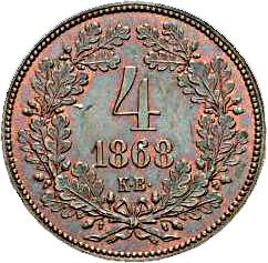 Hungary 4 Krajczar Coin | Franz Joseph I | KM442 | 1868
