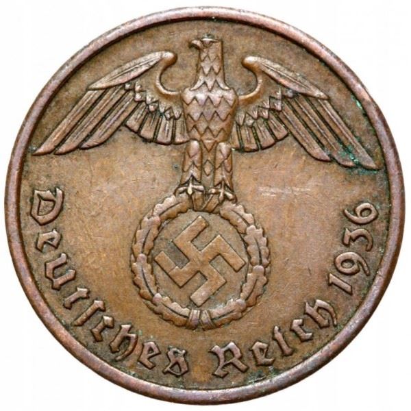 German Third Reich 2 Reichspfennig Coin | KM90 | 1936 - 1940
