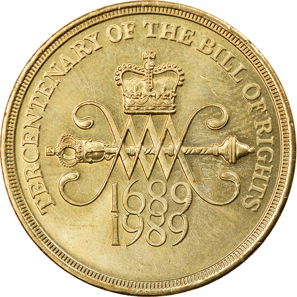 United Kingdom 2 Pounds Coin | Britain | Queen Elizabeth II 3rd portrait | Bill of Rights | 1989