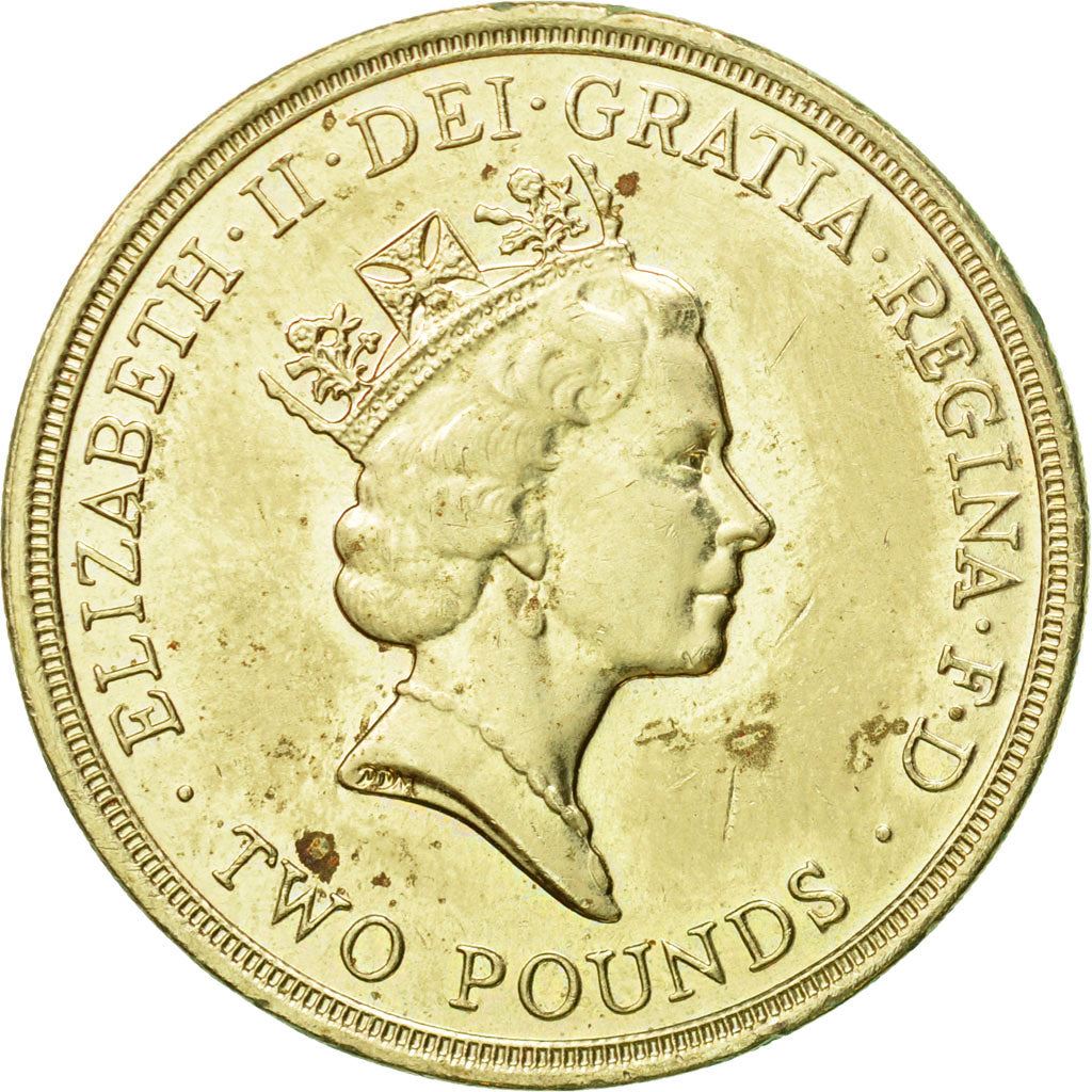 United Kingdom 2 Pounds Coin | Britain | Queen Elizabeth II 3rd portrait | Bill of Rights | 1989