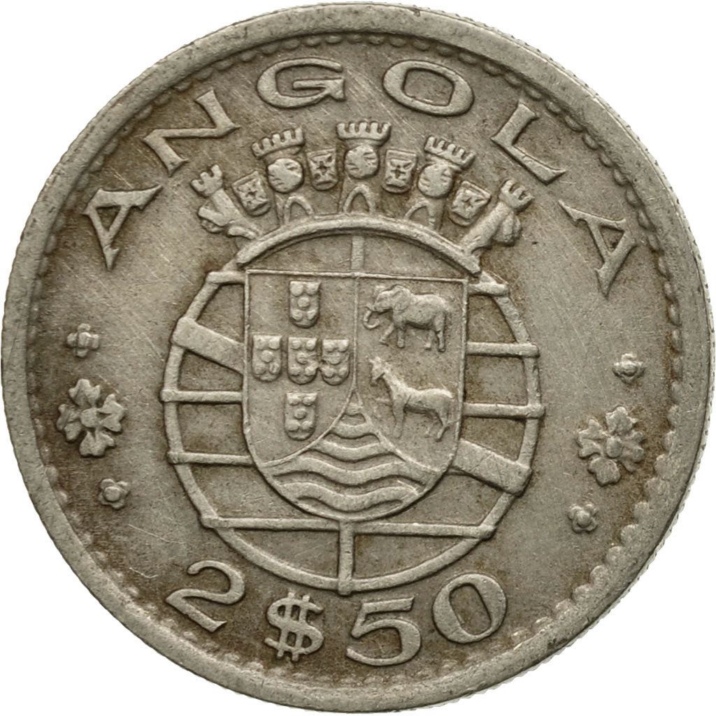 Angola | 2.50 Escudos Coin | Horse | Elephant | Shield | Km:77 | 1953 - 1974