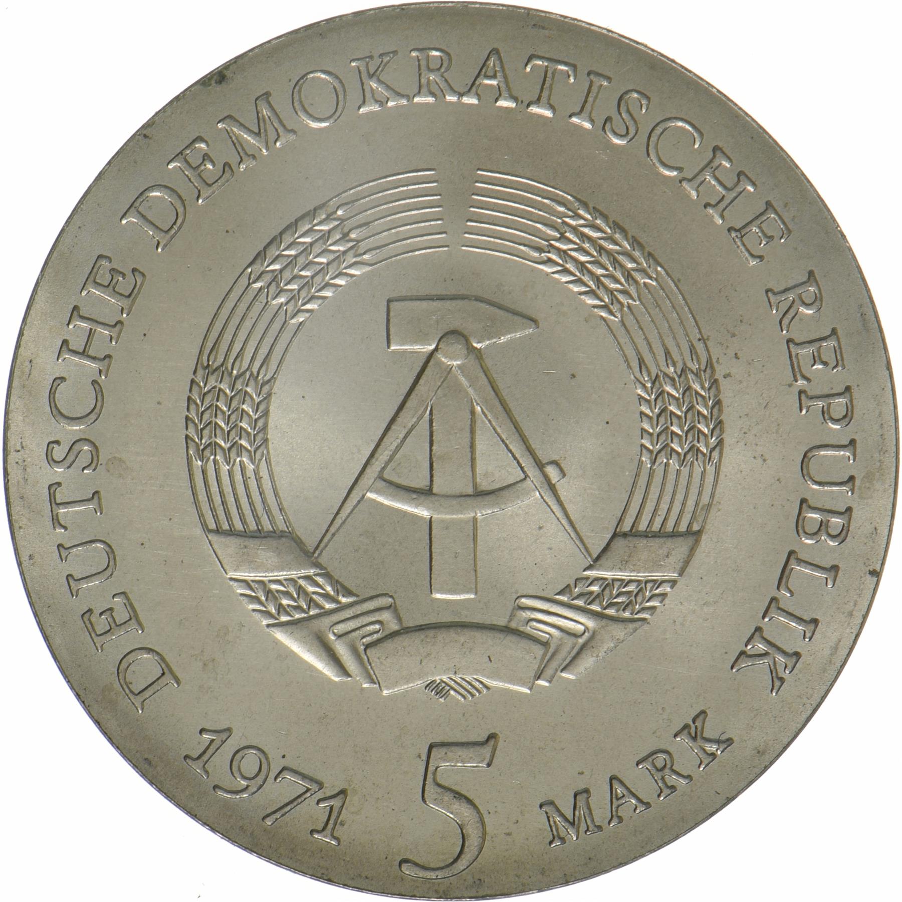 République démocratique allemande | Pièce de 5 marks | Johannes Kepler | KM:30 | 1971