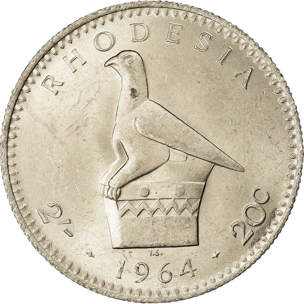 Rhodesia | 2 Shillings / 20 Cents Coin | Elizabeth II | Zimbabwe Bird | Km:3 | 1964