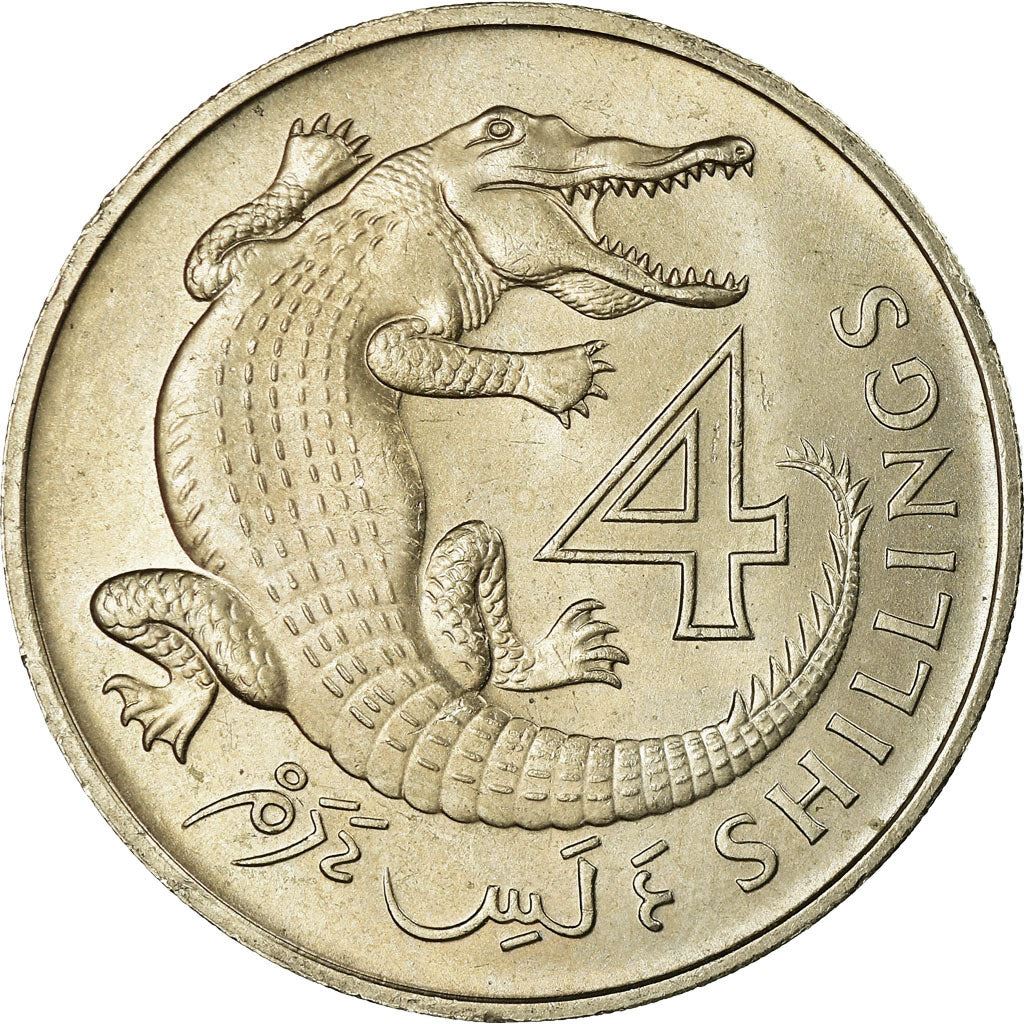 The Gambia | 4 Shillings Coin | Slender-snouted crocodile | Km:6 | 1966