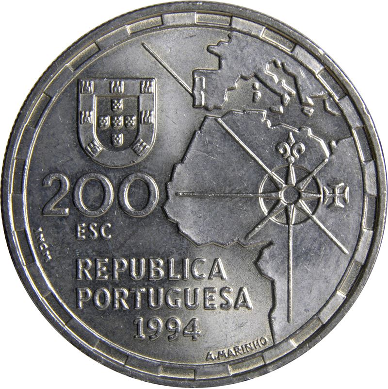 Portugal | 200 Escudos Coin | Compass | Ship | KM672 | 1994