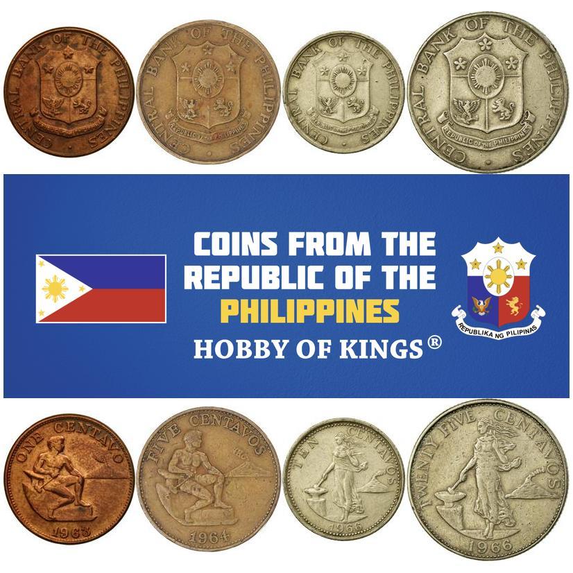 Set 4 Coins Philippines 1 5 10 25 Centavos 1958 - 1966