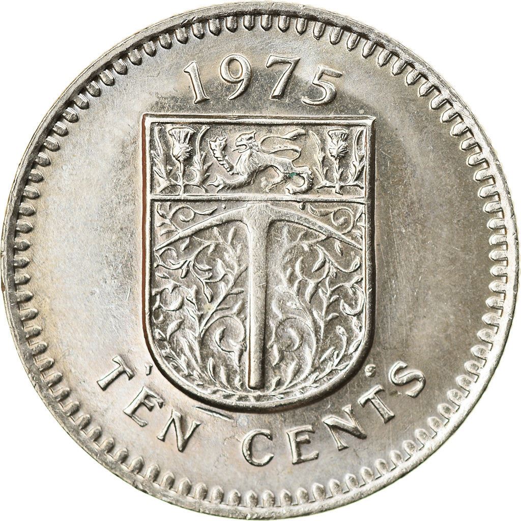 Rhodesia | 10 Cents Coin | Antelopes | Pickaxe | Shield | KM:14 | 1975