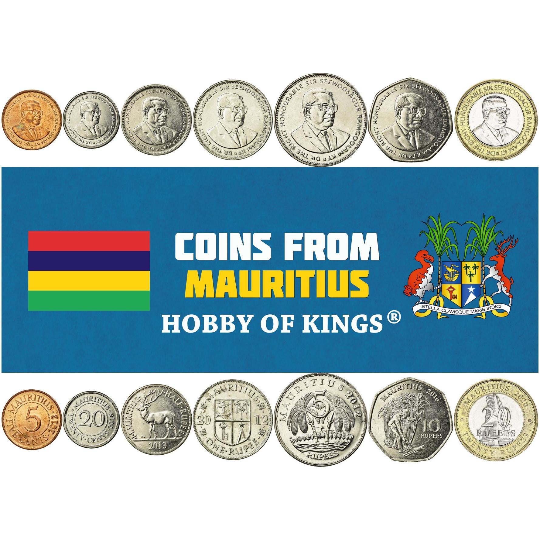 Mauritius | 7 Coin Set | 5 20 Cents 1/2 1 Rupee 5 10 20 Rupees | 2012 - 2023
