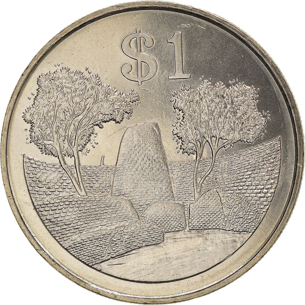 Zimbabwe | 1 Dollar Coin | Bateleur Eagle | Great Zimbabwe Monument | KM6 | 1980 - 1997