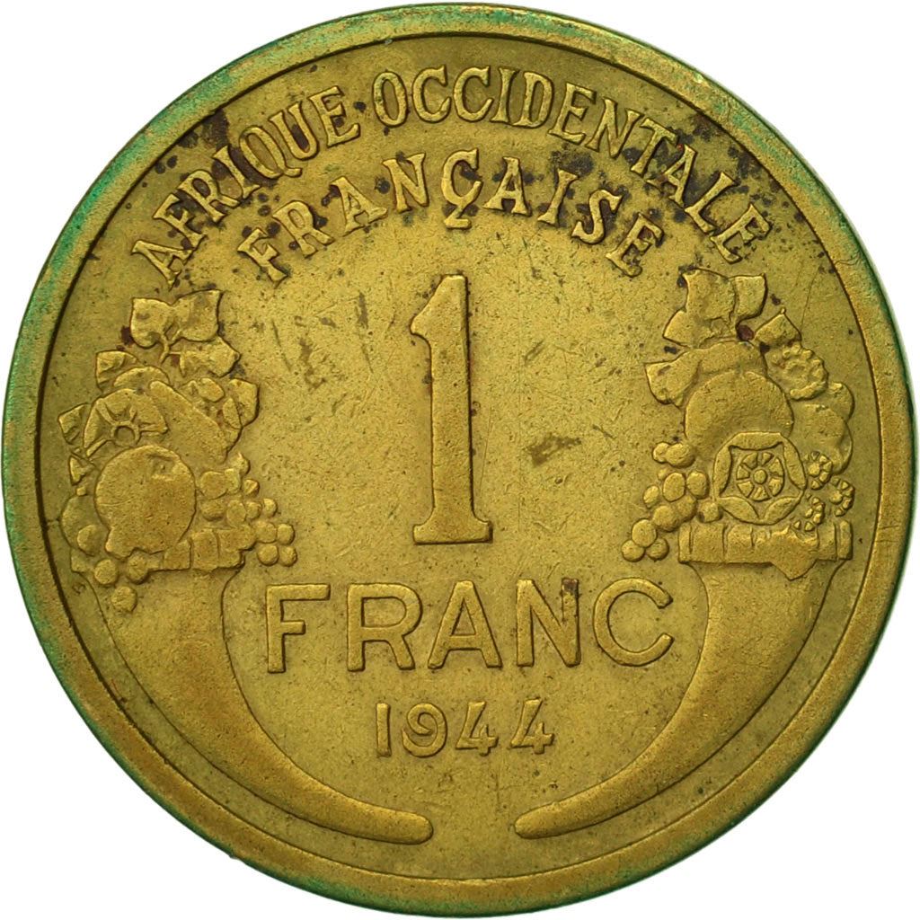 French West Africa | 1 Franc Coin | Marianne | Cornucopia | Berries | Km:2 | 1944