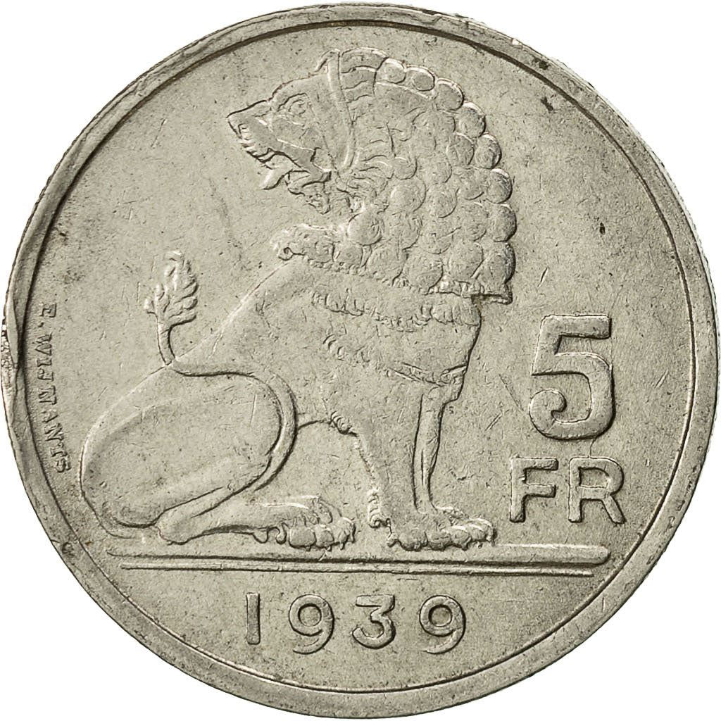 Belgija | 5 frankų moneta | Liūtas | Km:117 | 1938 - 1939