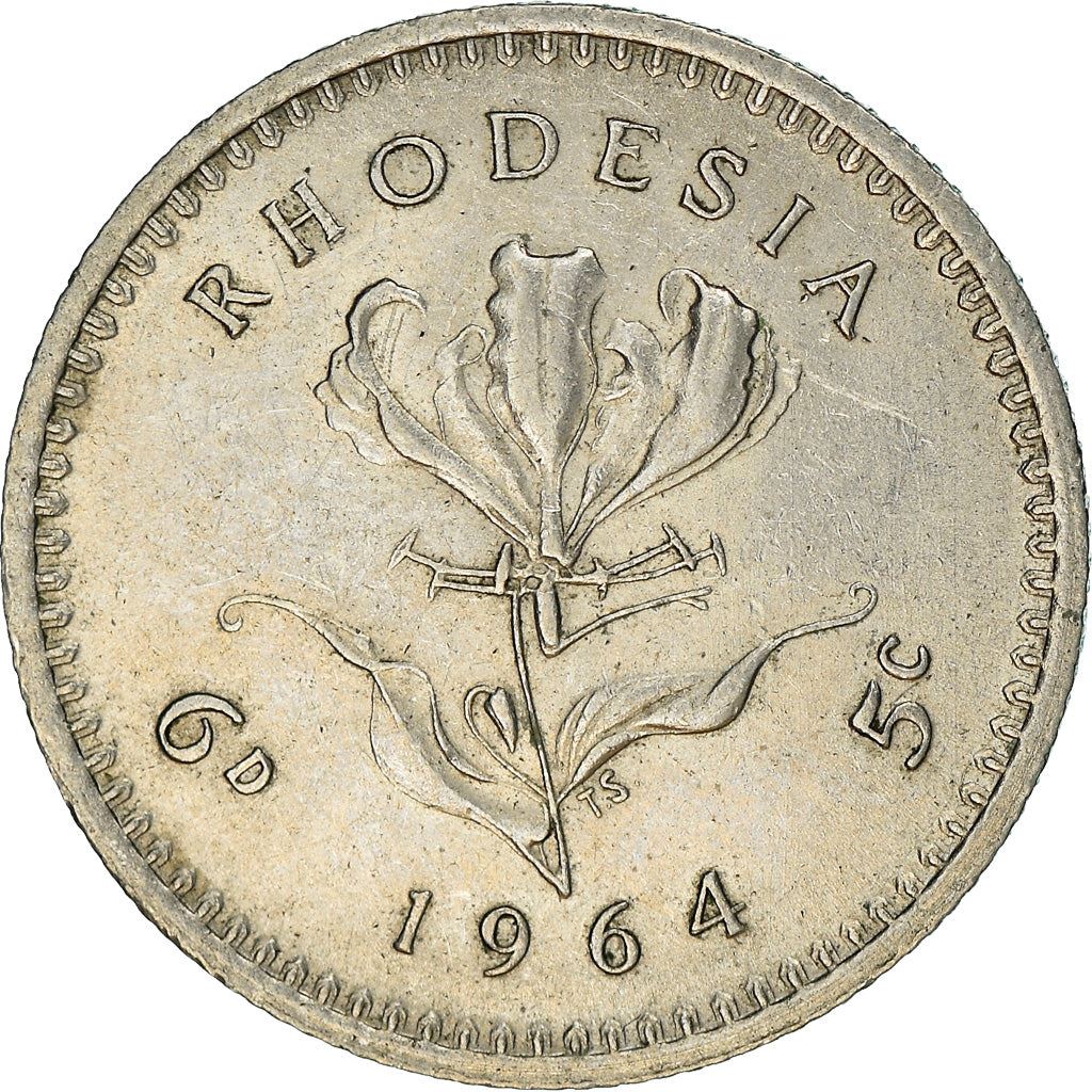 Rhodesia | 6 Pence / 5 Cents Coin | Elizabeth II | Lily | Km:1 | 1964
