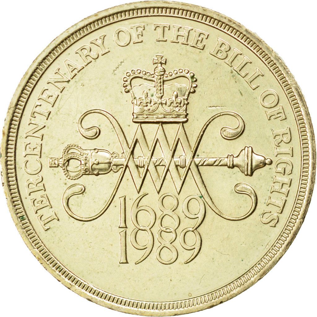 United Kingdom 2 Pounds Coin | Britain | Queen Elizabeth II 3rd portrait | Bill of Rights | 1989