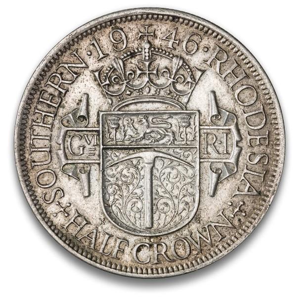 Southern Rhodesia | 1/2 Crown Coin | George VI | Crown | Shield | Pickaxe | KM:15a | 1944 - 1946