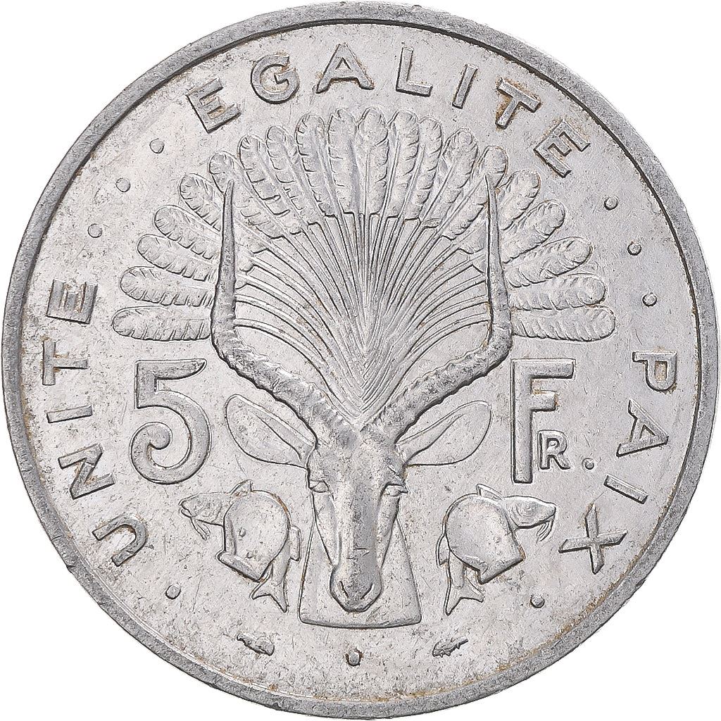 Djibouti | 5 Francs Coin | Knife | Spear | Shield | Waterbuck | Km:22 | 1977 - 1999