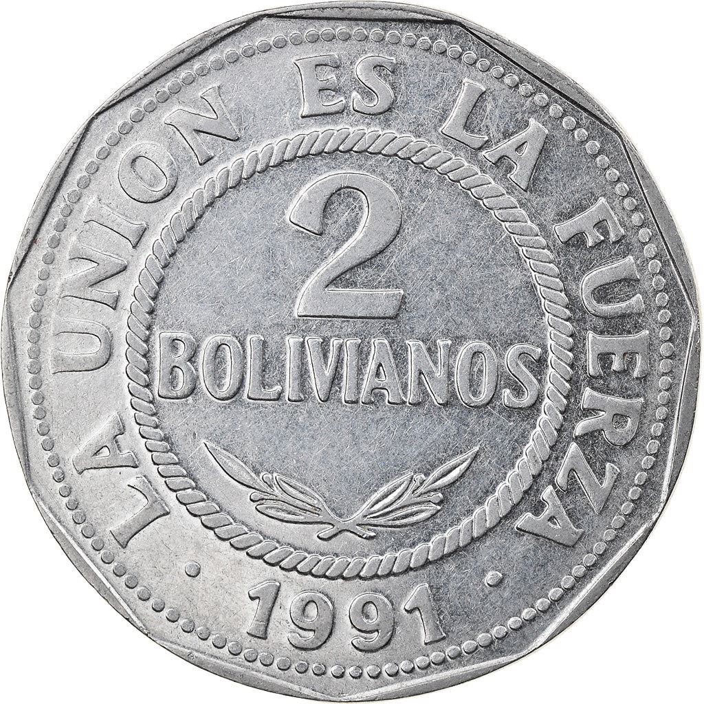 Bolivia | 2 bolivianos | Roestvrij staal | KM:206.1 | 1991