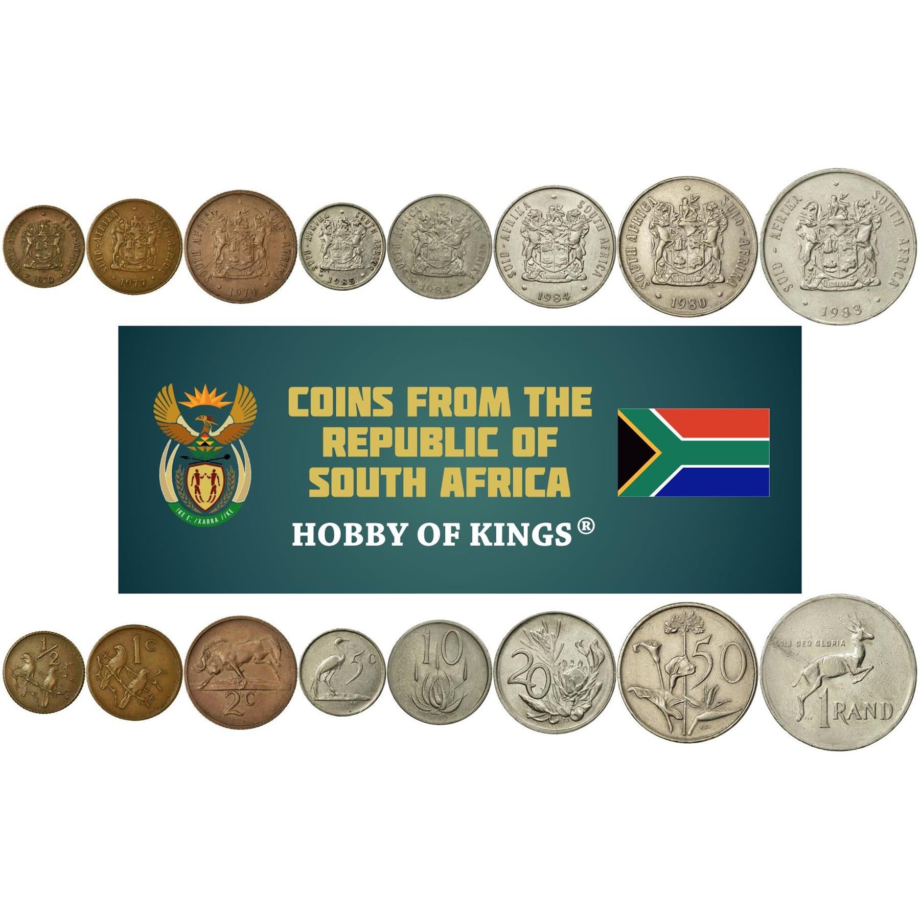 South African 8 Coin Set 1/2 1 2 5 10 20 50 Cents 1 Rand 1970 - 1990