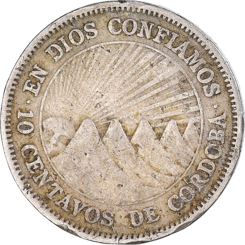 Nicaragua | 10 Centavos Coin | Explorer | Sun | Volcanos | Km:17.1 | 1939 - 1956