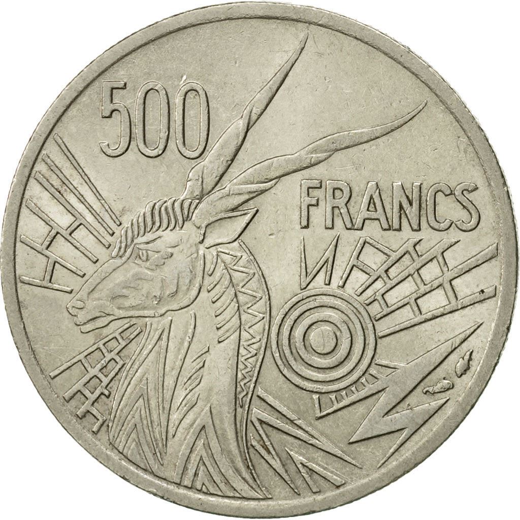 Central African States | 500 Francs Cfa Coin | Woman | Stylized Antelope | Km:12 | 1976 - 1984