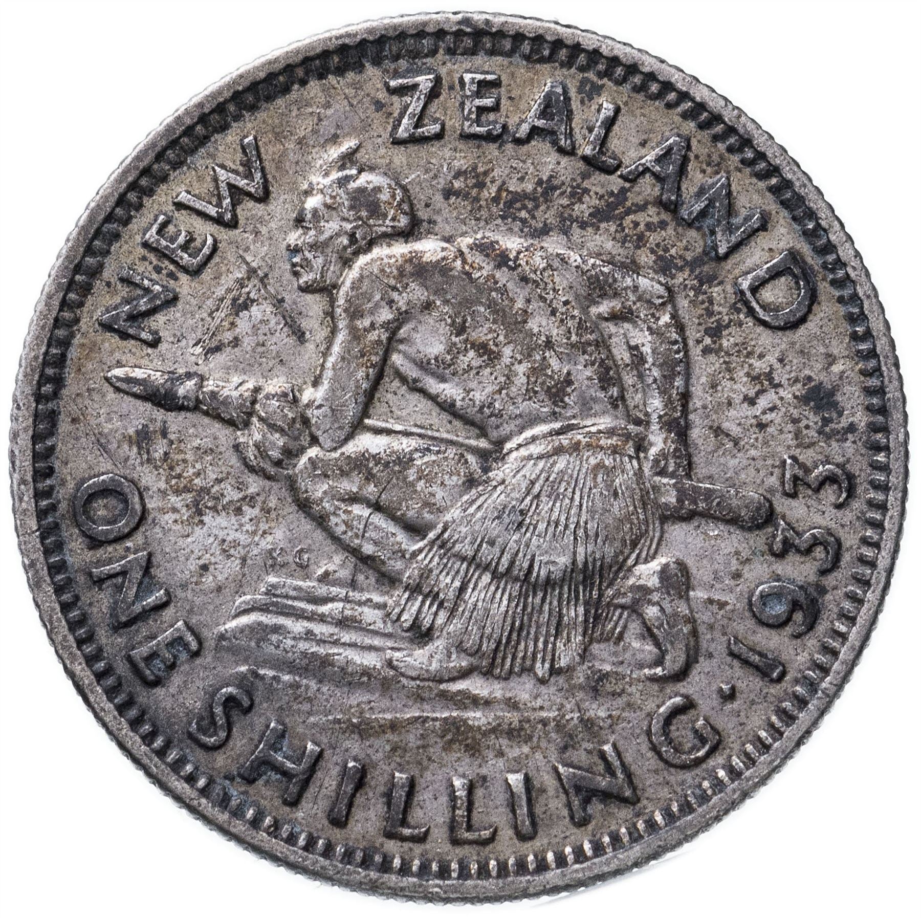New Zealand | 1 Shilling Coin | George V | Maori Warrior | Km:3 | 1933 - 1935
