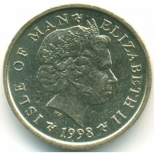 Isle of Man | 1 Pound Coin | Cricket Equipment | Queen Elizabeth II | Km:906.2 | 1998 - 1999