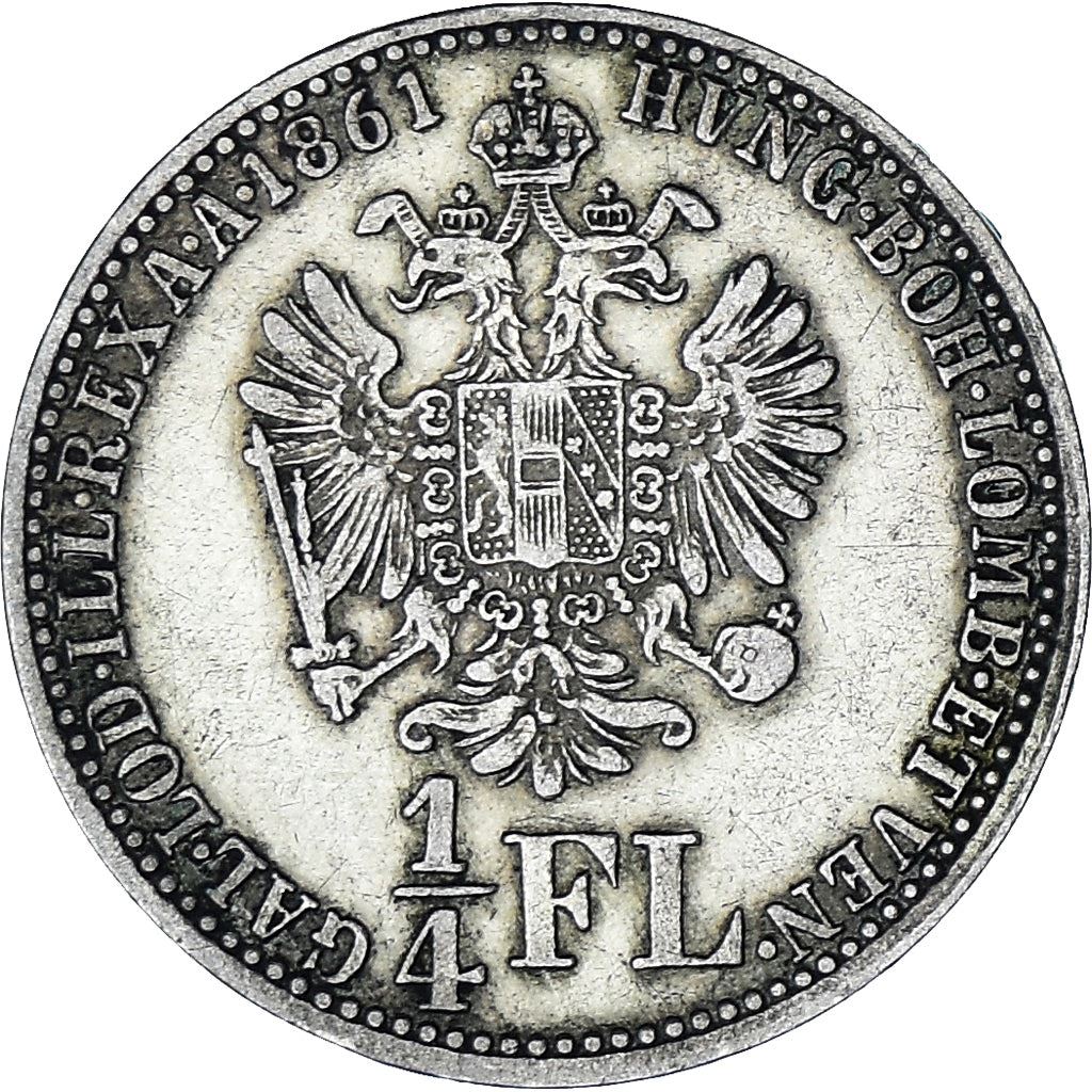 Austrian Empire | 1/4 Florin Coin | Emperor Francis Joseph I | Imperial Eagle | Km:2214 | 1859 - 1865