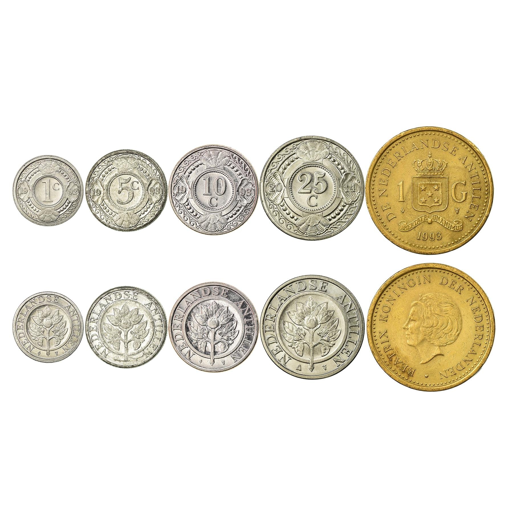 5 Coins From Netherlands Antilles 1952-2013 1 Cent - 1 Gulden Caribbea