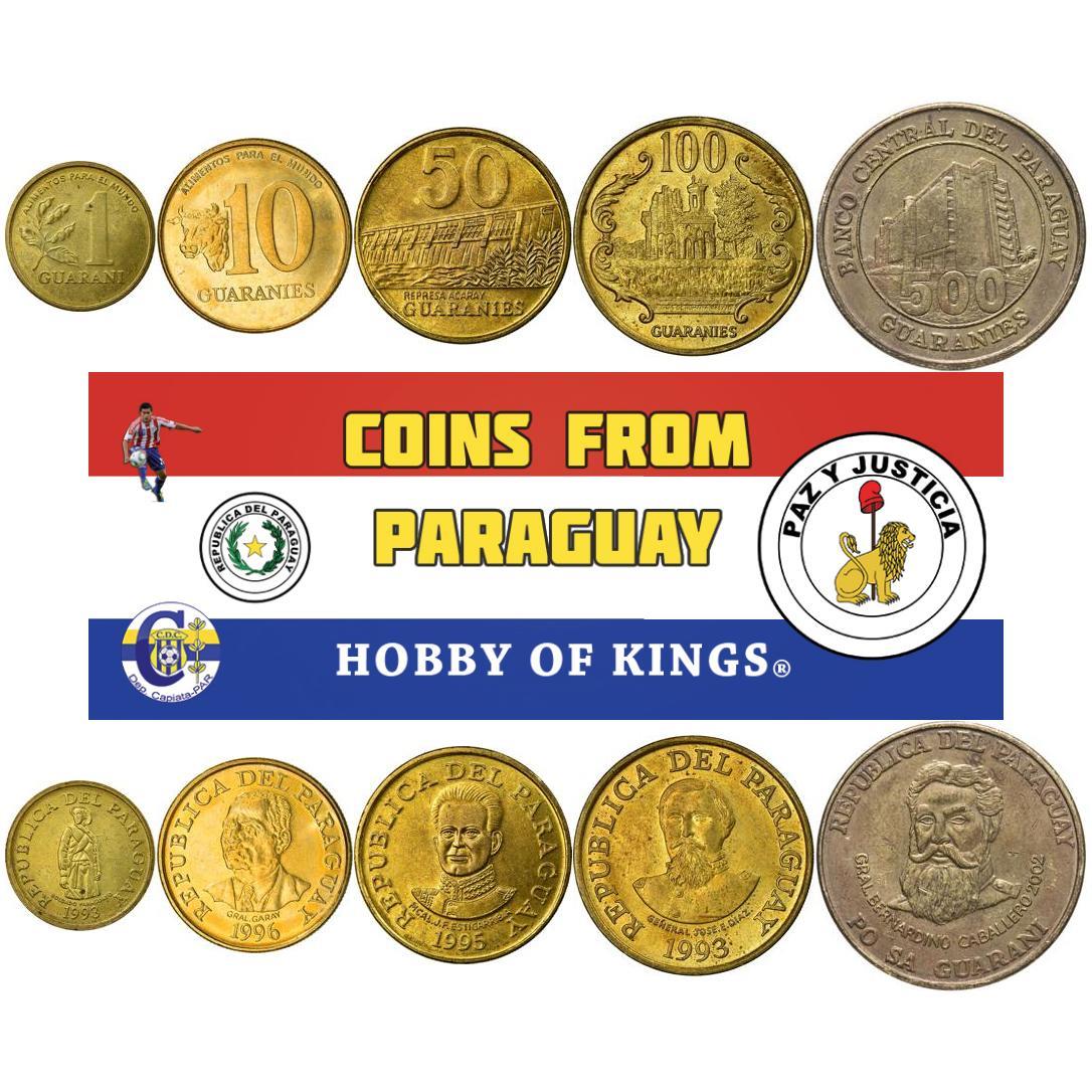 Paraguay | 5 Coin Set | 1 Guarani 10 50 100 500 Guaranies | 1993 - 2005