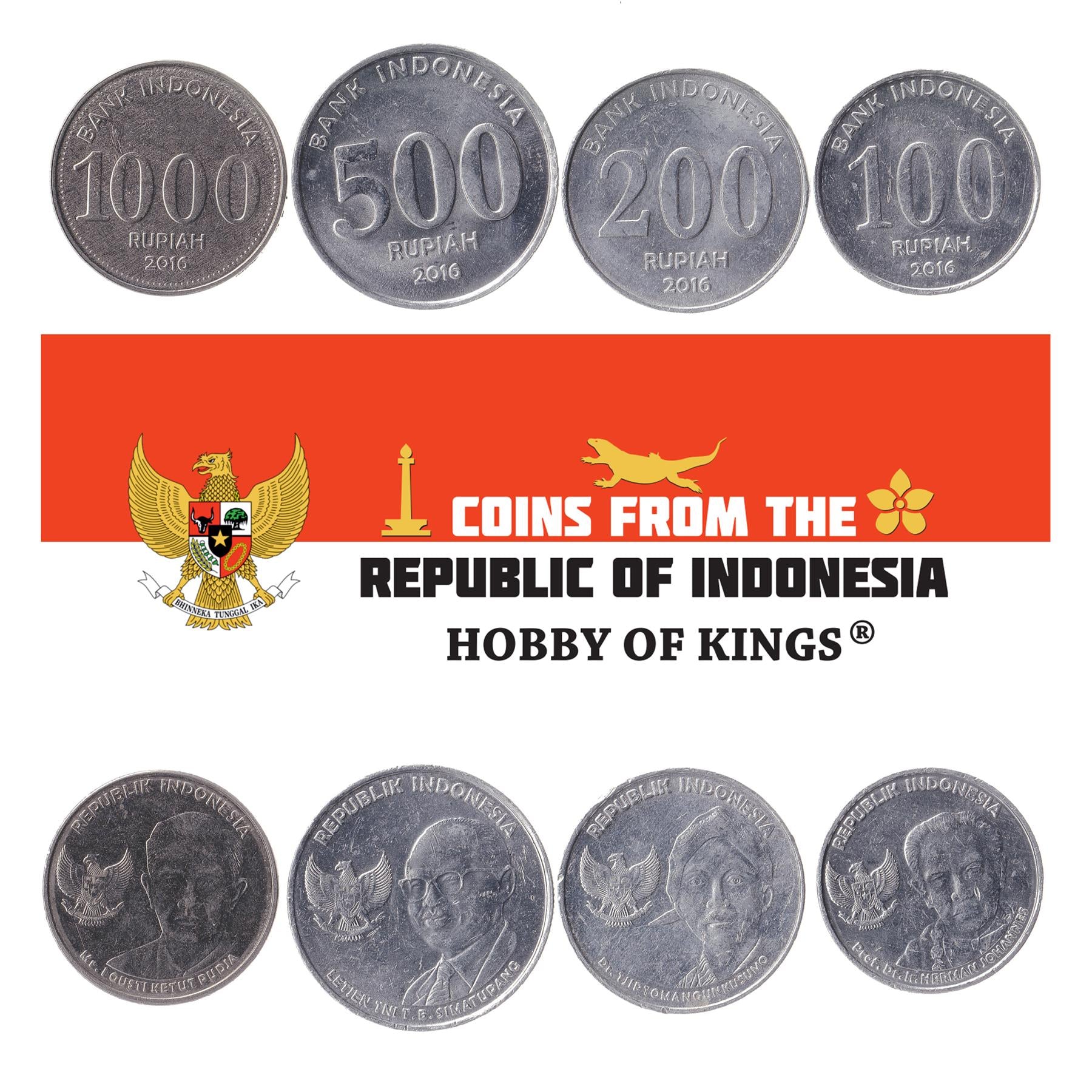 Indonesia | 4 Coin Set | 100 200 500 1000 Rupiah | 2016
