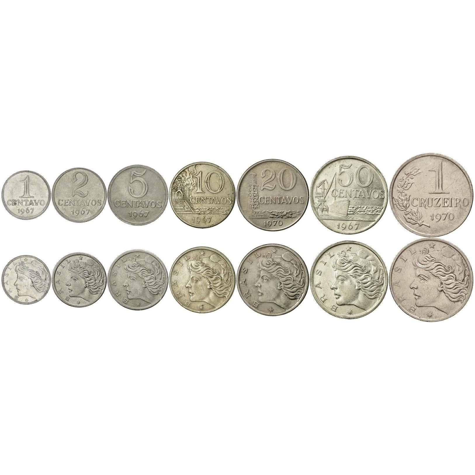 Brésil | Ensemble de 7 pièces | 1 Centavo 2 5 10 20 50 Centavos 1 Cruzeiro | 1967 - 1970
