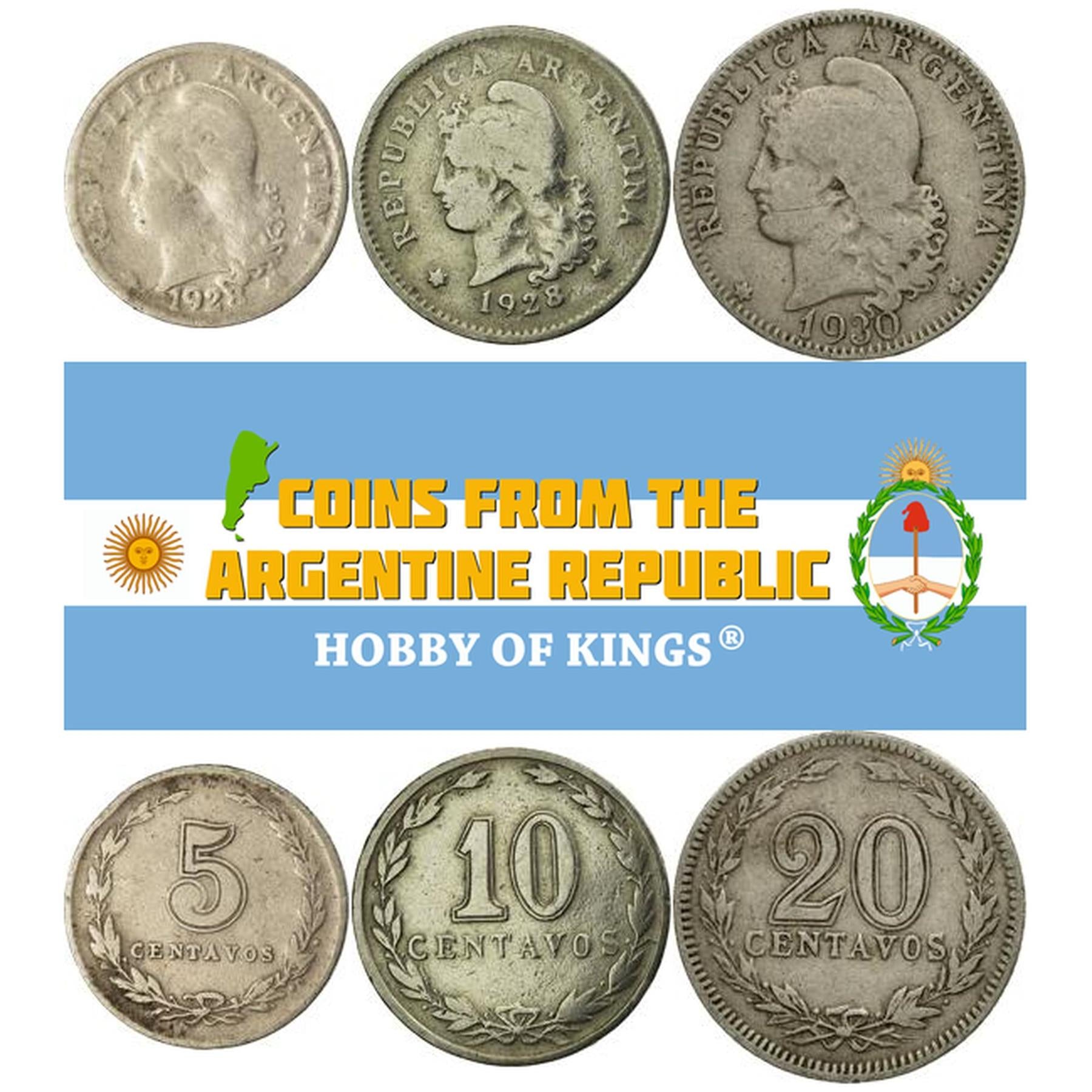 Argentine 3 Coin Set 5 10 20 Centavos | Marianne | Phrygian Cap | 1896 - 1942