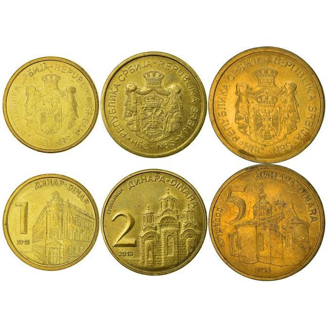Serbia | 3 Coin Set | 1 Dinar 2 5 Dinars | 2011