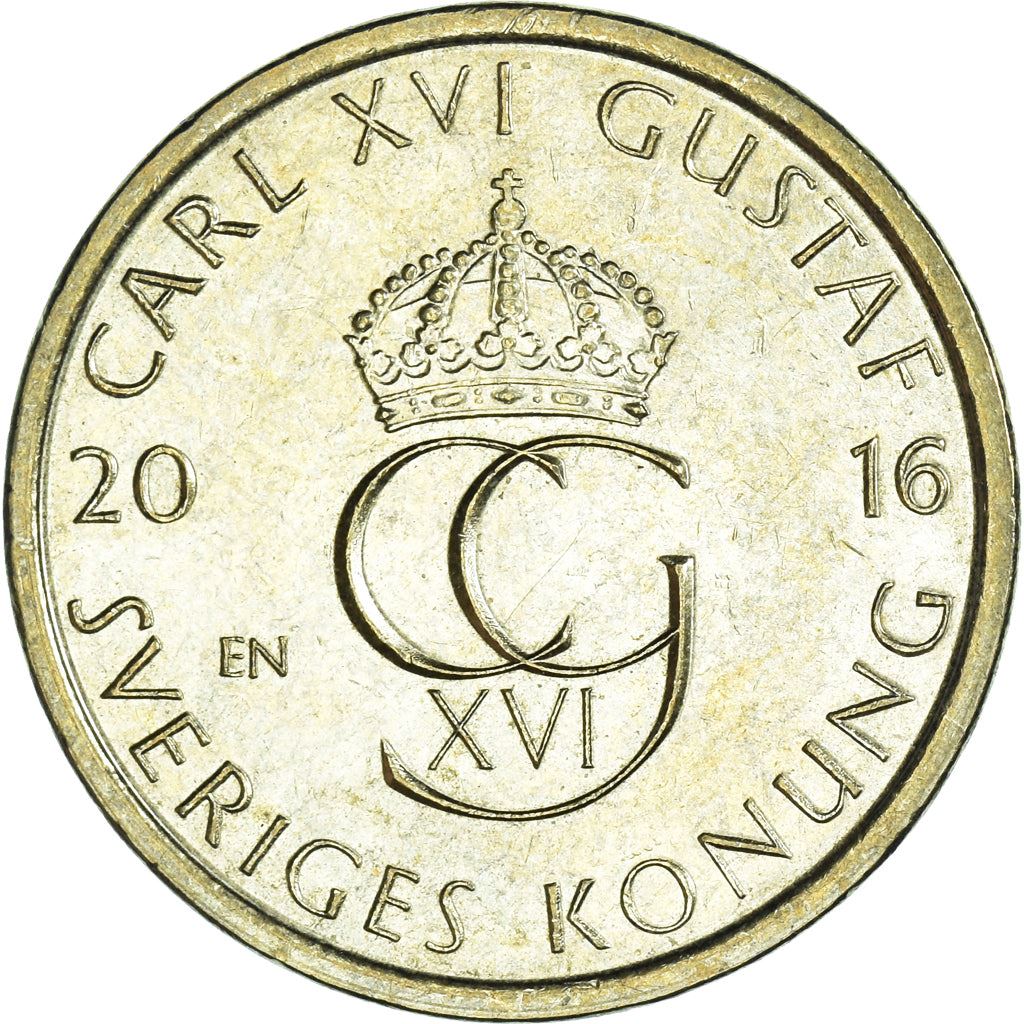 Sweden | 5 Kronor Coin | Crown | Monogram | Waves | Km:930 | 2016