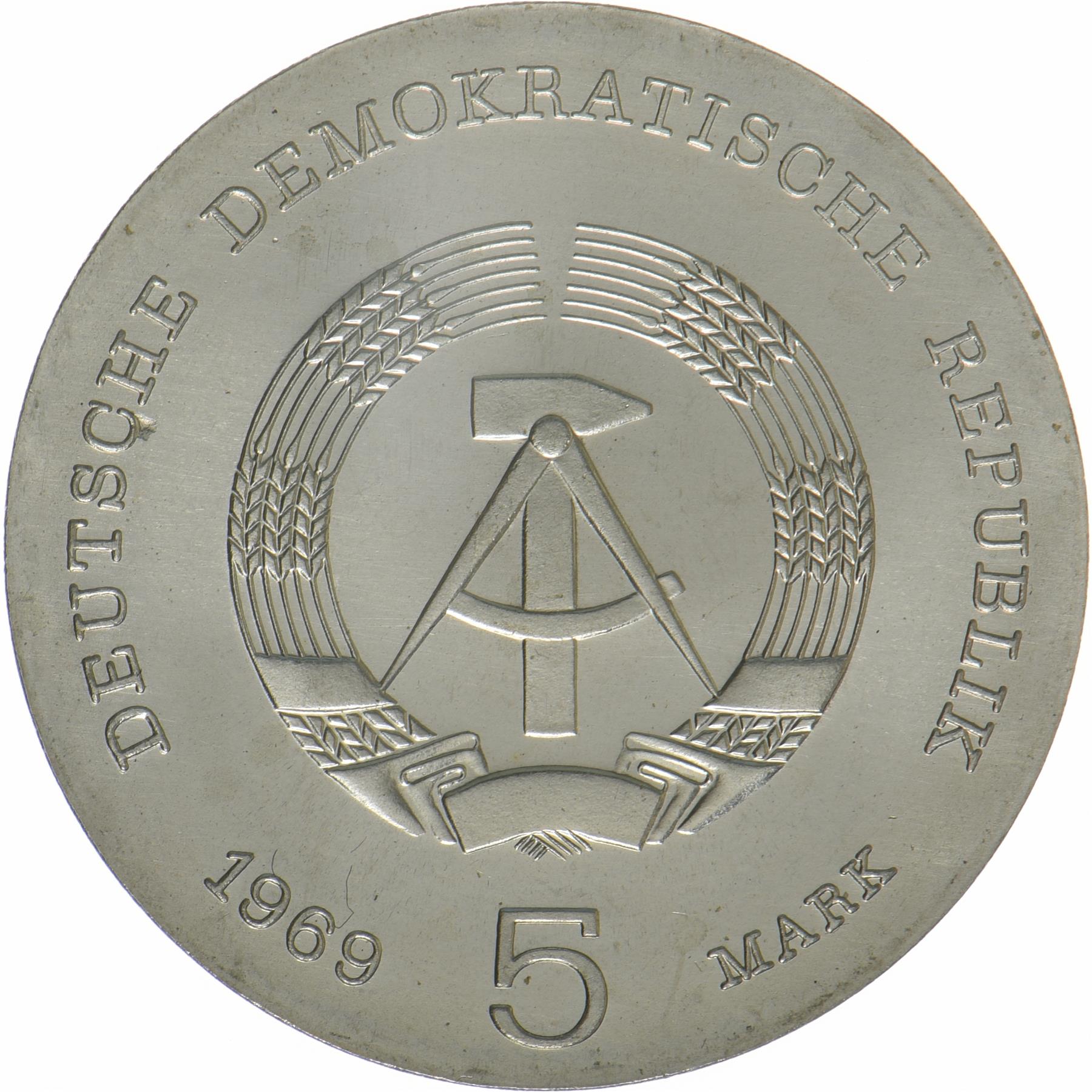 República Democrática Alemã | Moeda de 5 marcos | Henrique Hertz | KM:23 | 1969
