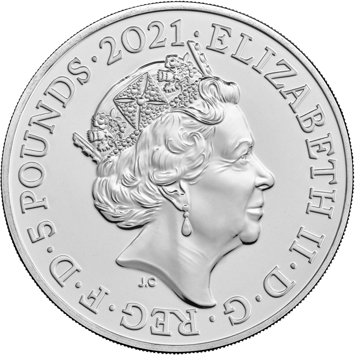 United Kingdom | British 5 Pounds Coin | Queen Elizabeth II | Alice in Wonderland | Cheshire Cat | 2021