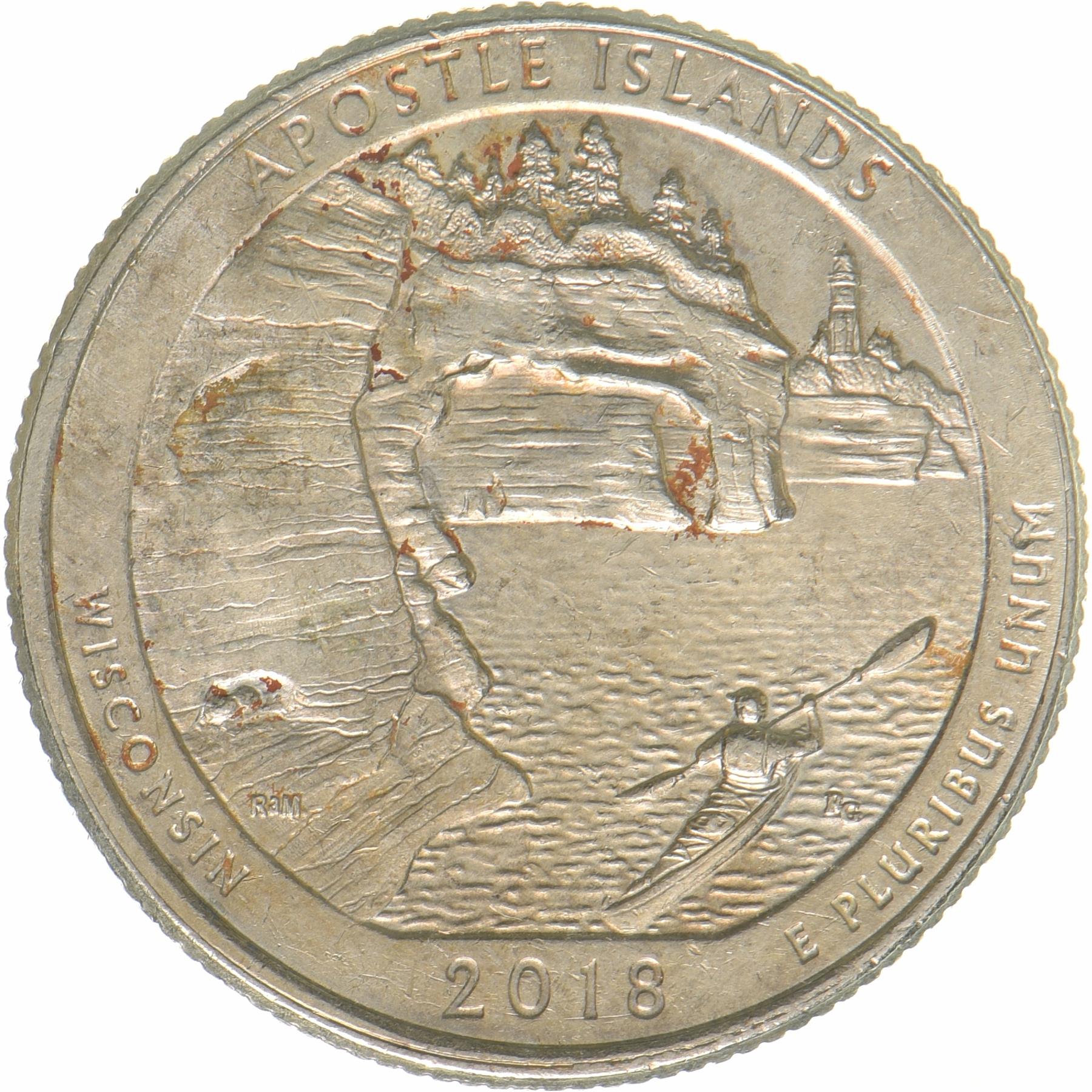 United States | ¼ Dollar Coin | Apostle Islands National Lakeshore, Wisconsin | Sea caves | Copper-nickel clad copper | KM:670 | 2018