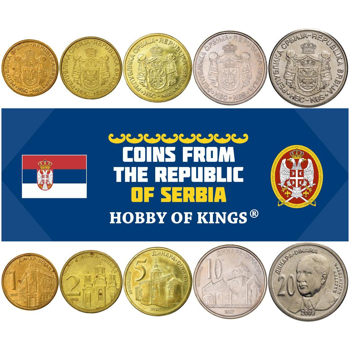Serbia | 5 Coin Set | 1 Dinar 2 5 10 20 Dinars | 2005 - 2011