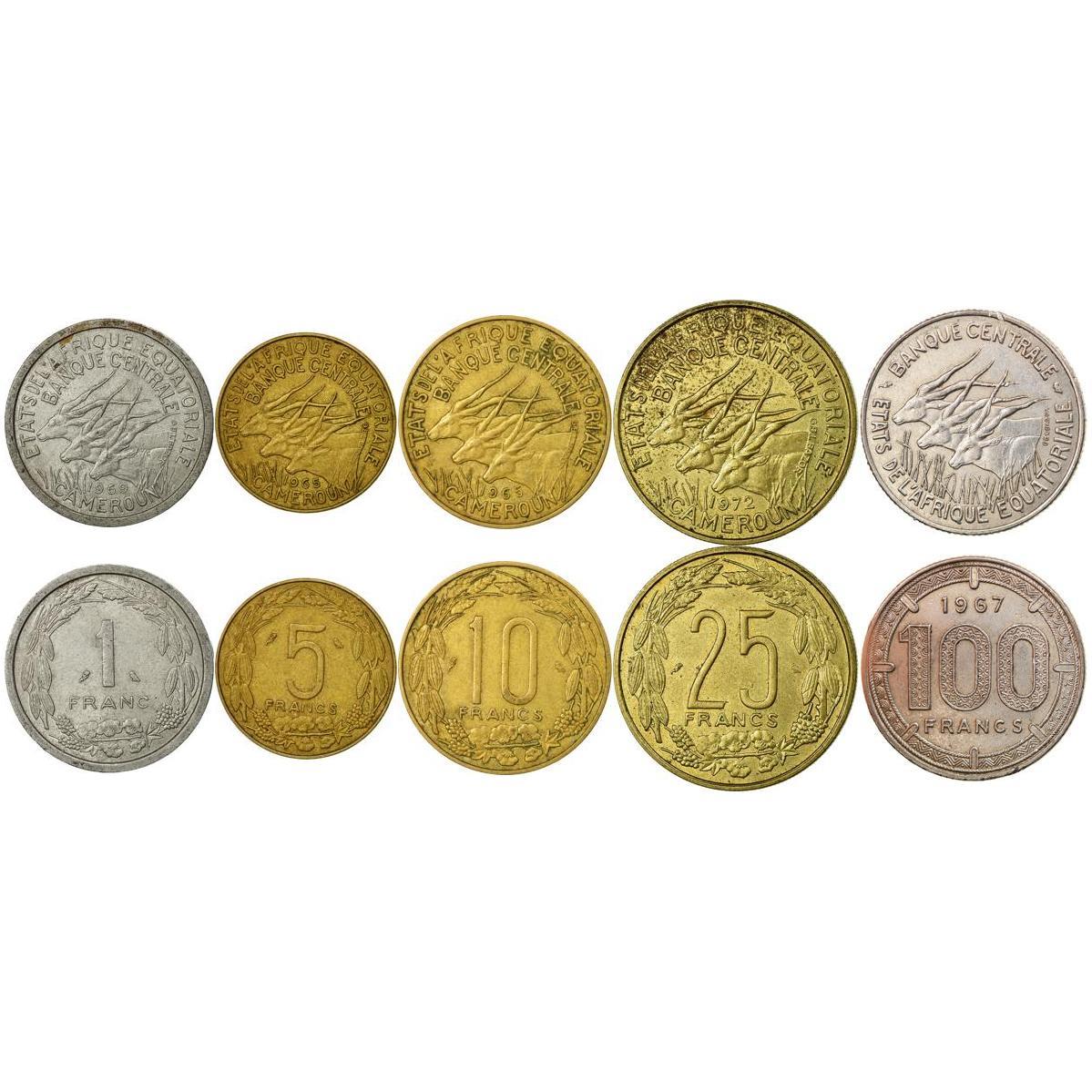 Central African States | 5 Coin Set | 1 5 10 25 100 Francs CFA | 1965 - 1972