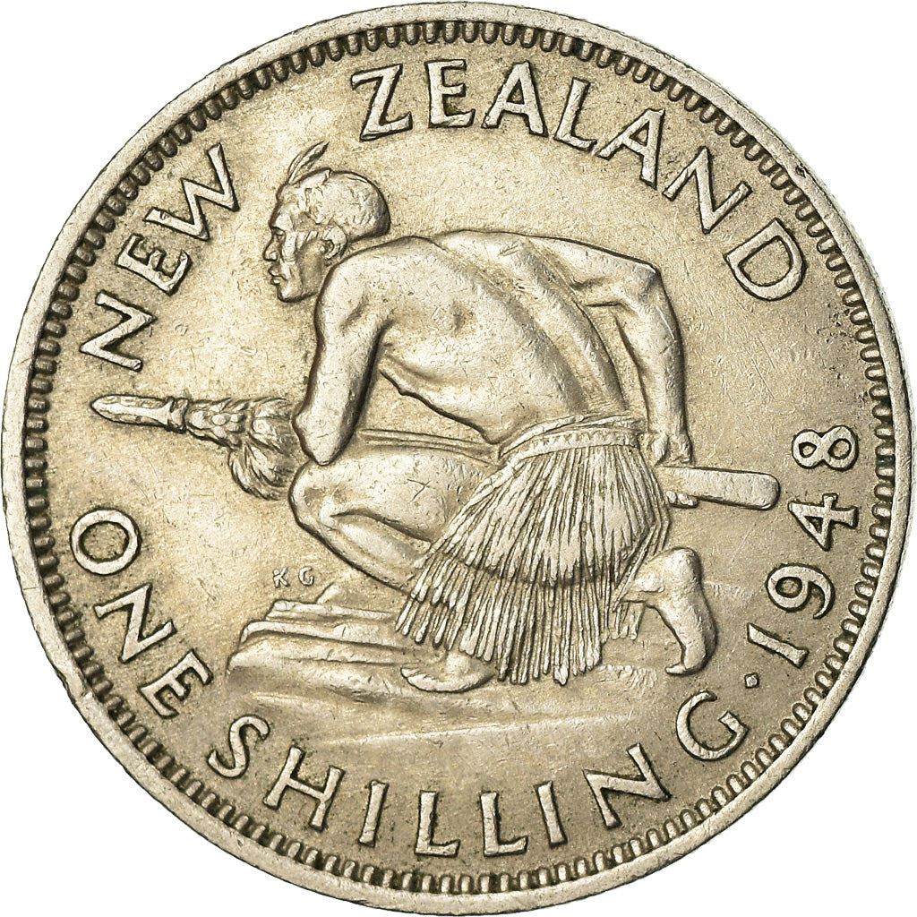 New Zealand Coin New Zealander 1 Shilling | King George VI | Maori Warrior | Taiaha | KM17 | 1948 - 1952