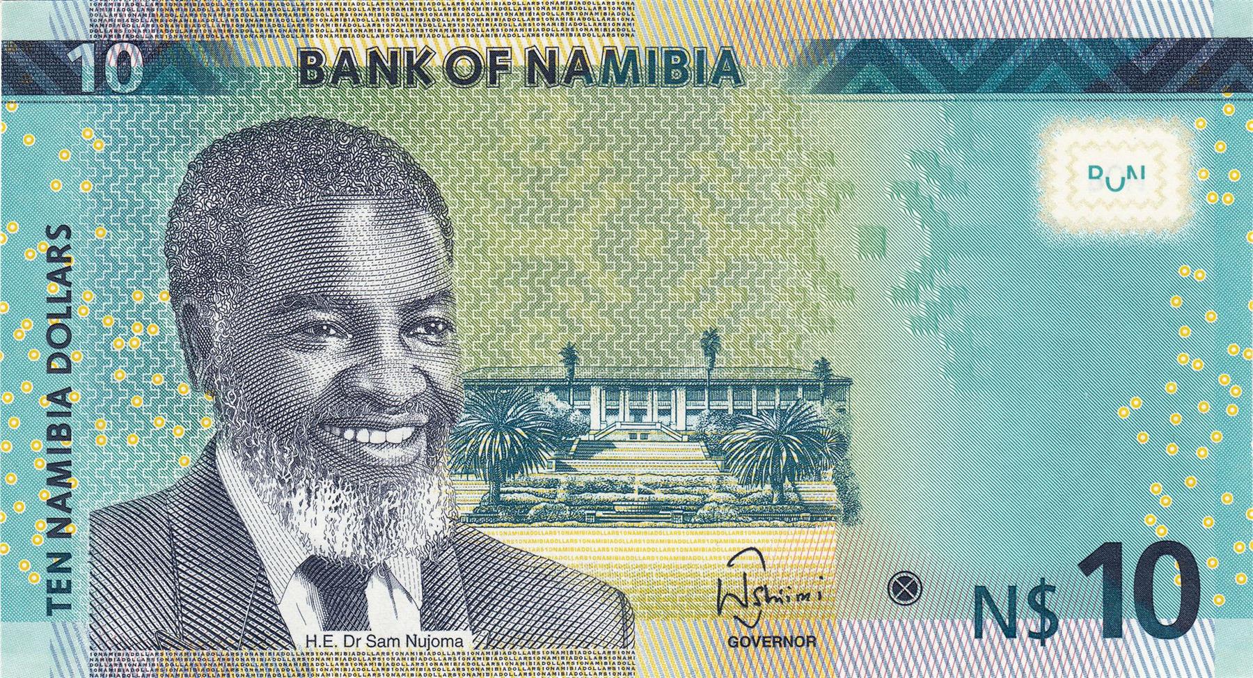 Namibia | 10 Dollars Banknote | 2015 - 2025 | Dr. Sam Nujoma | Parliament Building | Springbok