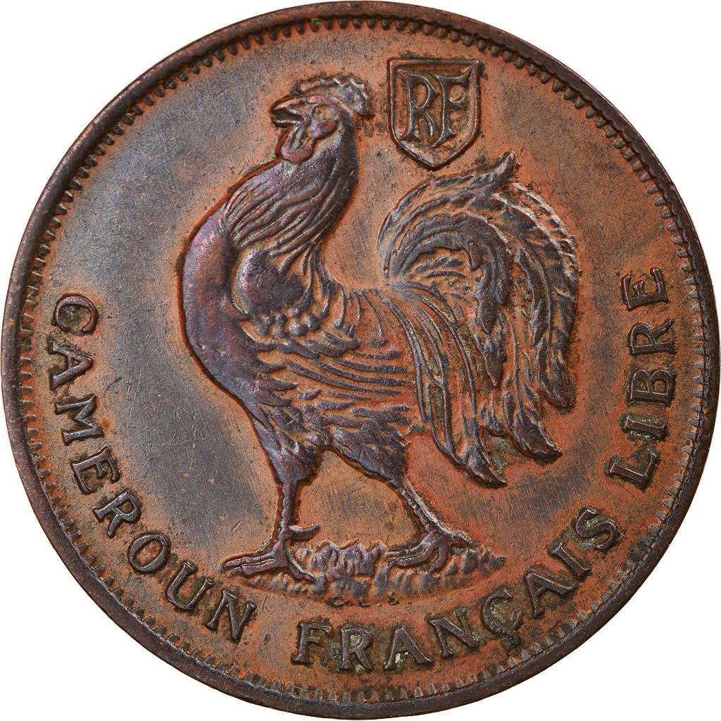 French Cameroon | 1 Franc Coin | Rooster | Lorraine Cross | Km:7 | 1943