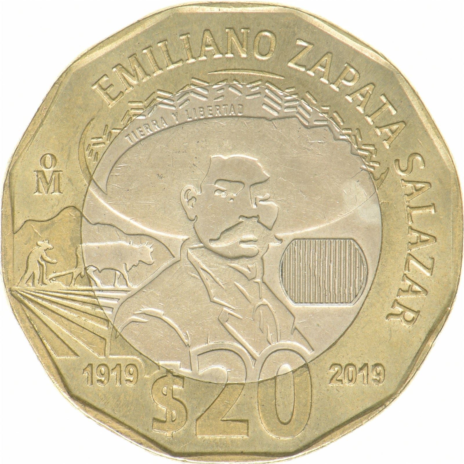 Mexico | 20-pesomønt | Emiliano Zapata Salazar | Bimetallisk | KM:992 | 2019