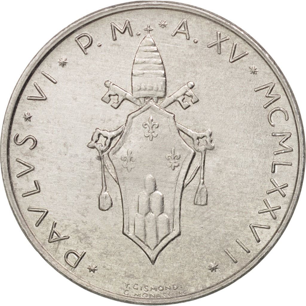 Vatican City | 10 Lire Coin | Paul VI | Km:119 | 1970 - 1977