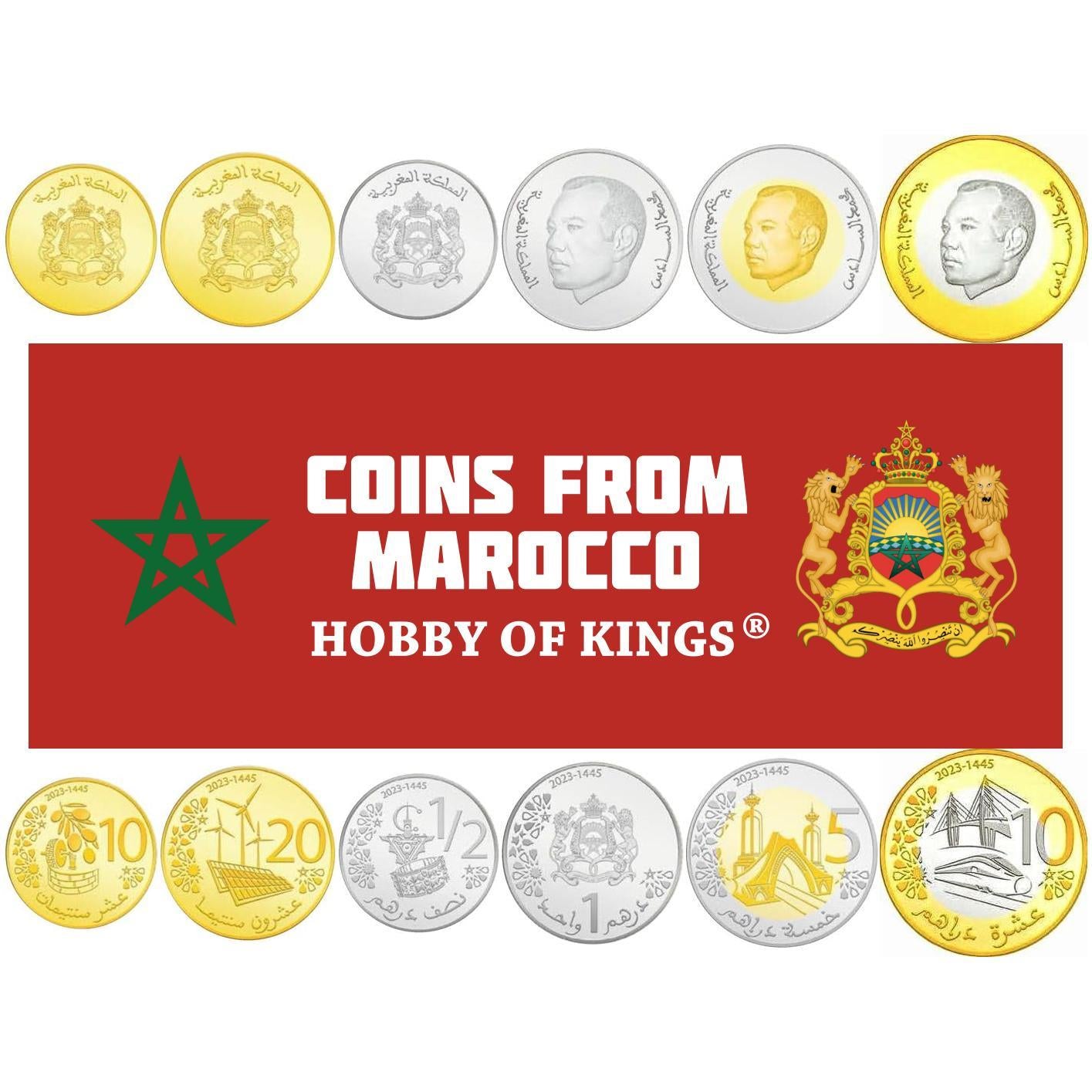 Morocco | 6 Coin Set | 10 20 Santimat 1/2 1 5 Dirham 10 Dirhams | Agricultural, Infrastructural, Economical, Political And Cultural Progress And Heritage | 2023