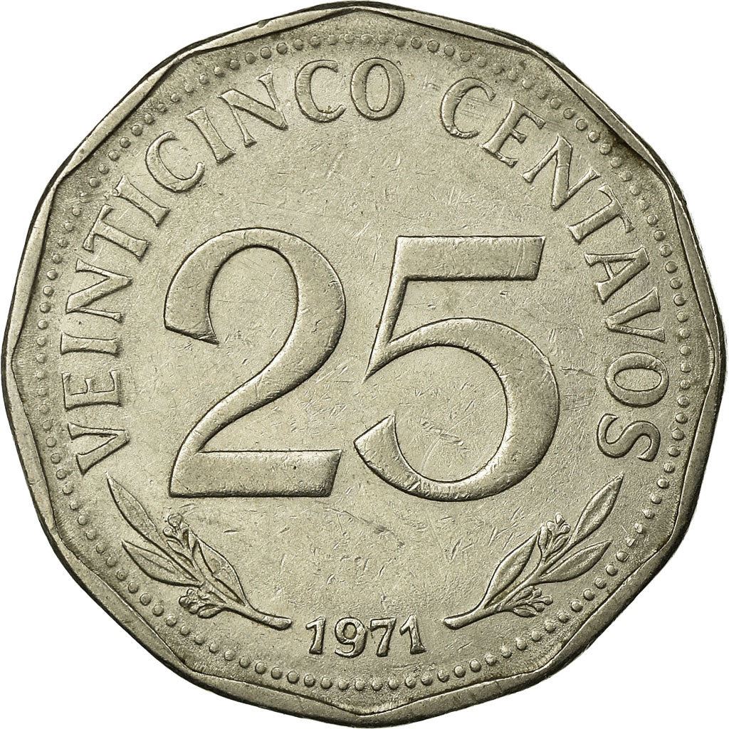 Bolivia | 25 Centavos | Nickel clad steel | Coat of Arms | KM:193 | 1971-1972